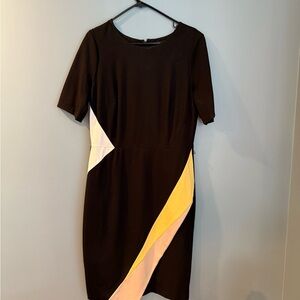 White House Black Market Brown and White Sheath Dress
